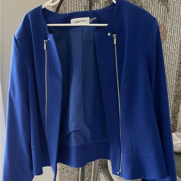 Calvin Klein cobalt blue collarless silver metal zipper blazer size 20 W - Picture 6 of 7